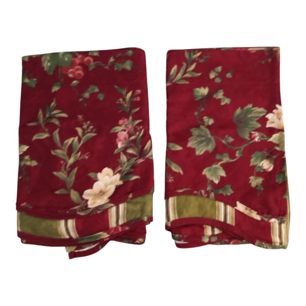 Pair Waverly Fairfield Chianti Cabernet Valance Burgundy Green Stripe Scalloped
